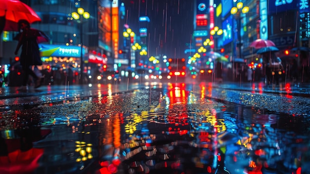 Pessoa segurando guarda-chuva na rua da cidade à noite