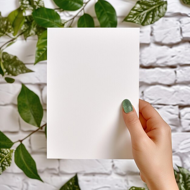 Foto pessoa segurando papel na frente de uma parede de tijolos