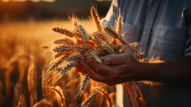 Pessoa segurando trigo no campo de trigo Generative Ai