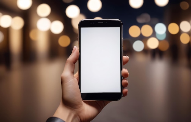 Foto pessoa segurando um smartphone com uma maquete de tela branca em branco smartphone de telefone móvel