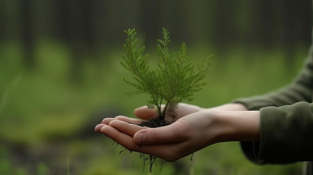 Pessoa segurando uma planta verde saudável em suas mãos cercada por luz natural, reciclar salvar