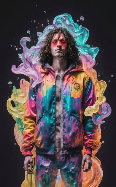 pessoa surrealista pintura líquida de néon pintura de aquarela de corpo inteiro