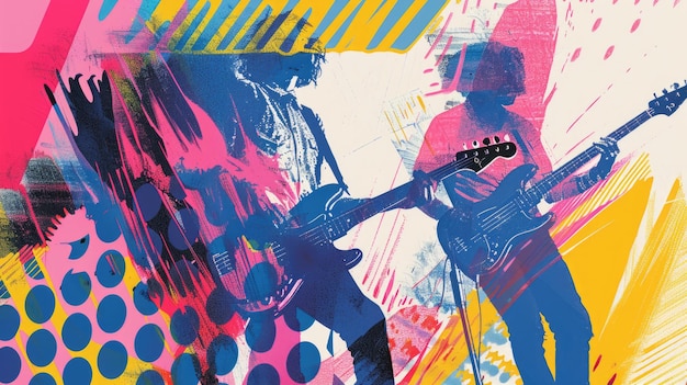 Pessoa tocando guitarra baixo elétrica Ilustração de música colorida abstrata