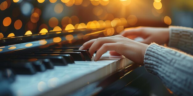 Foto pessoa tocando piano de perto