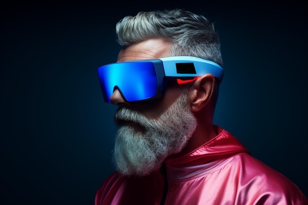 Pessoa usando óculos de fone de ouvido de realidade virtual VR para jogos e educação