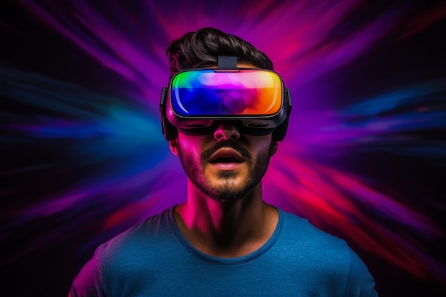 Pessoa usando óculos de realidade virtual para jogos e educação