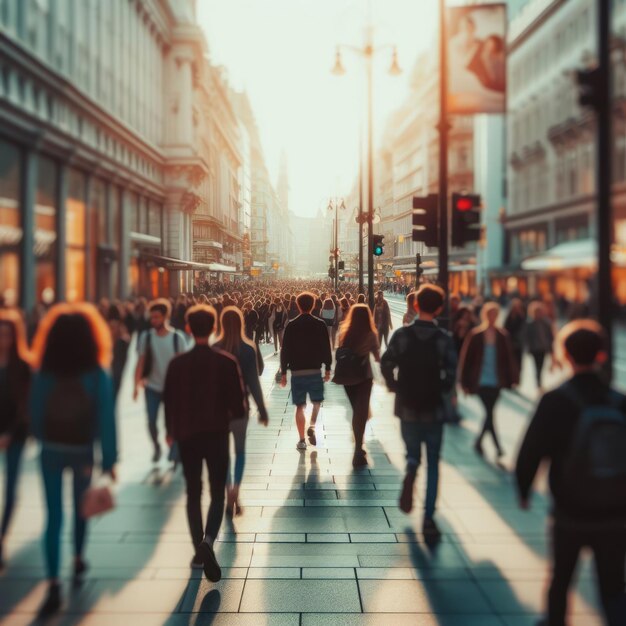 Foto pessoas a caminhar na rua desfocadas