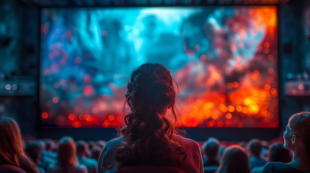 Foto pessoas a ver um filme num cinema moderno.