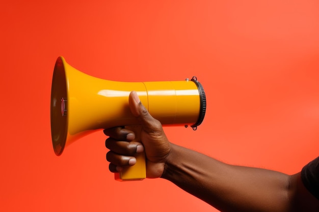 pessoas afro-americanas com a mão segurando um megafone de anúncio