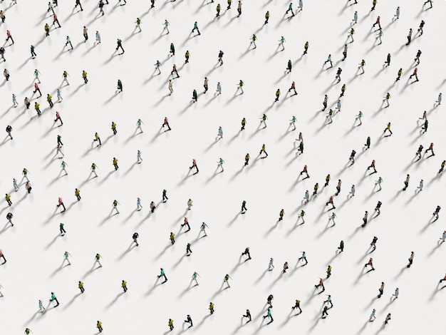 Pessoas andando contra a vista superior de fundo branco