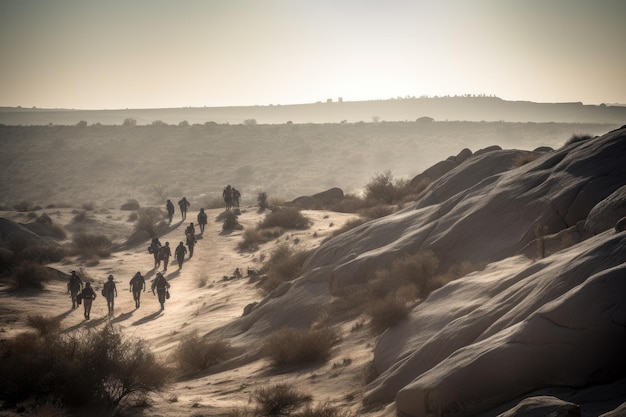 Pessoas andando no deserto Generative Ai