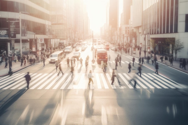 Pessoas andando no efeito de desfoque de movimento de rua da cidade IA generativa