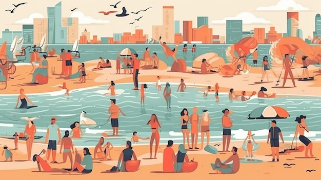 Pessoas aproveitando as férias de verão na praia Generative AI