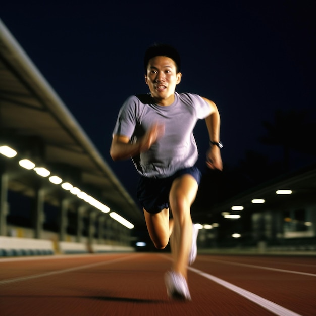Pessoas asiáticas saudáveis correndo em uma foto de tracka de uma pessoa correndo foto do corpo inteiro