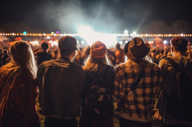 Pessoas assistindo a um festival à noite