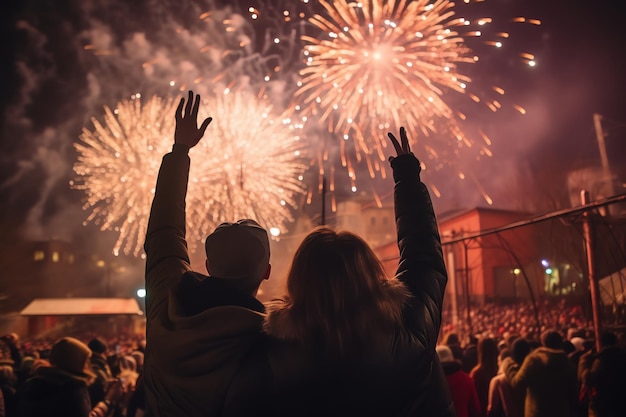 pessoas assistindo aos fogos de artifício durante a celebração do ano novo