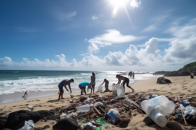 Pessoas ativistas coletando lixo protegendo o planeta generativo ai