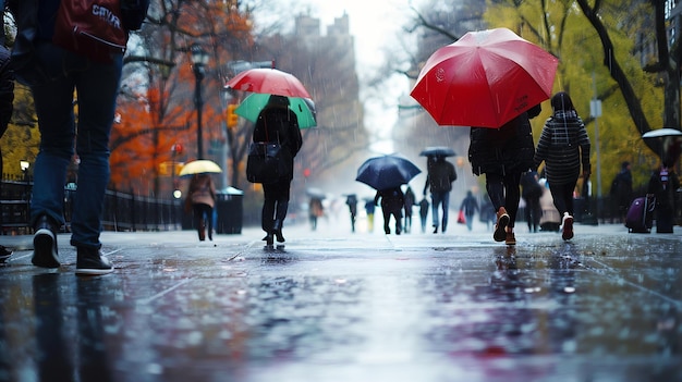 Foto pessoas caminhando na chuva no central park nova york nova york eua ia generativa