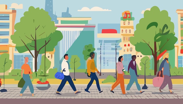 Pessoas caminhando na rua Ilustração vetorial plana