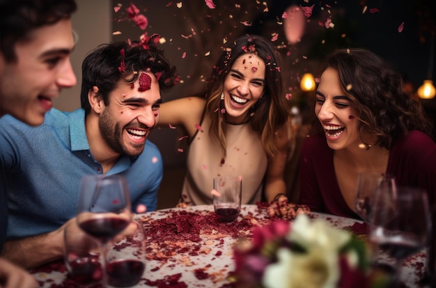 pessoas celebrando com vinho em um restaurante ao ar livre