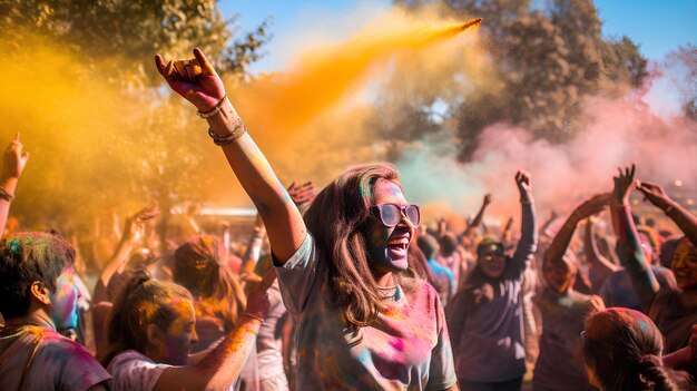 Foto pessoas celebrando o festival de cores de holi