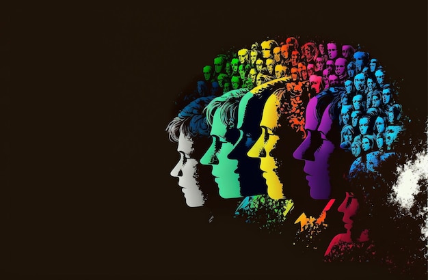 Foto pessoas coloridas pintando silhueta saúde mental ilustração generativa de ia