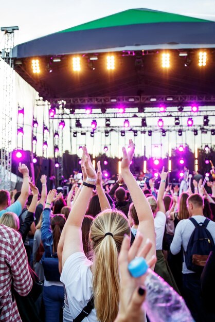 Foto pessoas com as mãos levantadas no festival de música de verão