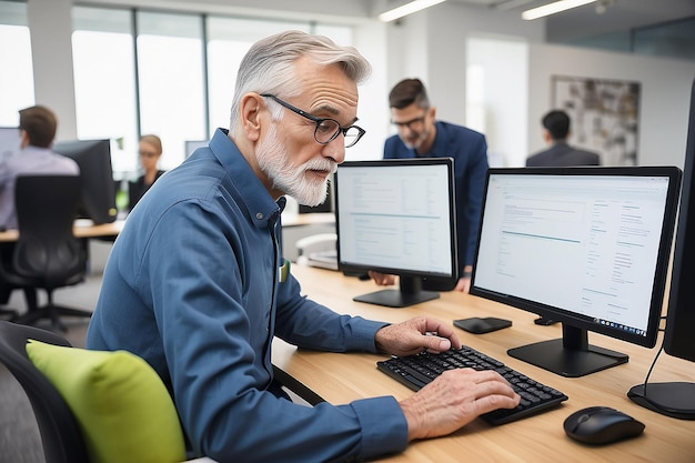 Pessoas com mais de 50 anos codificando em um ambiente de escritório Os usuários estão procurando por eles