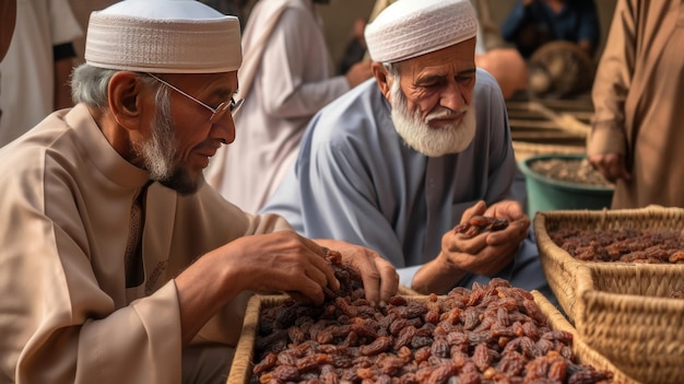 Pessoas compartilhando algumas tâmaras secas Eid al Adha, a Festa do Sacrifício Generative AI