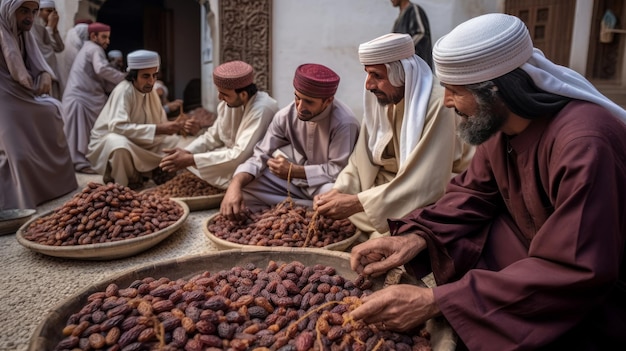 Pessoas compartilhando algumas tâmaras secas Eid al Adha, a Festa do Sacrifício Generative AI