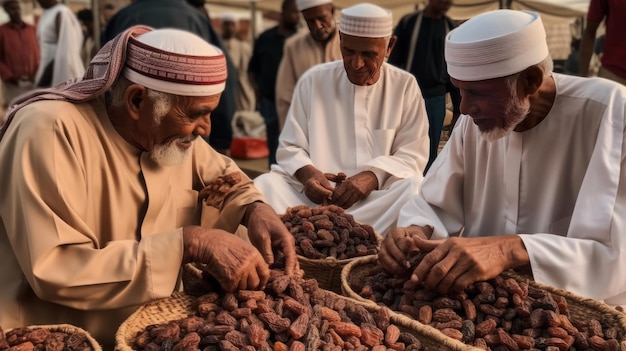 Pessoas compartilhando algumas tâmaras secas Eid al Adha, a Festa do Sacrifício Generative AI