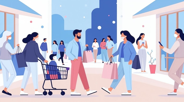 Pessoas comprando em um shopping durante uma pandemia