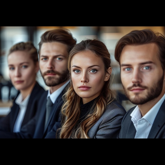 Foto pessoas confiantes com colegas em reunião no escritório retrato de um grupo de empresários bem sucedidos