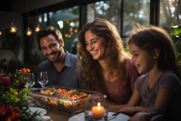 Pessoas da família celebram o Dia de Ação de Graças juntos na sala de jantar