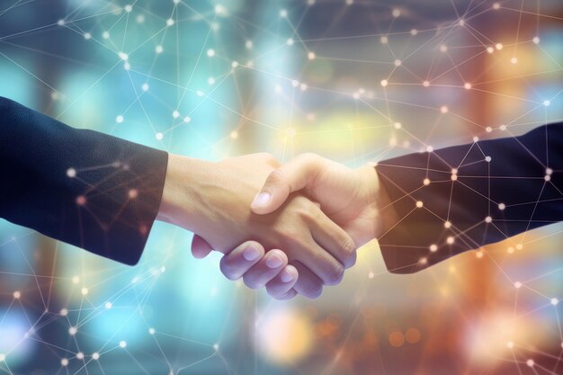 Pessoas de negócios apertando as mãos parceria de conexão de rede de tecnologia