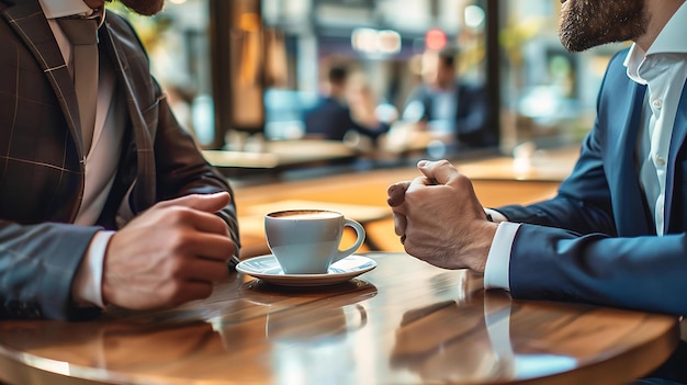 Pessoas de negócios bebendo café em um café Homem de negócios e mulher de negócios fazendo uma pausa para café