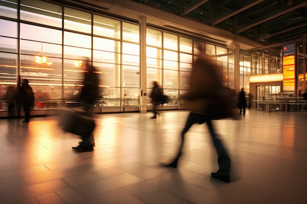 Pessoas de negócios correndo no saguão do aeroporto de longa exposição AI gerada