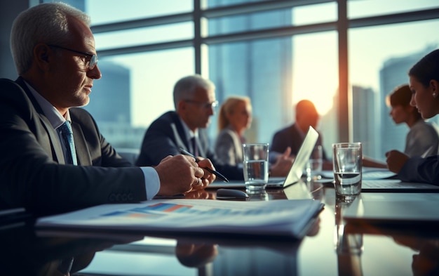 Foto pessoas de negócios discutindo relatórios financeiros durante a reunião