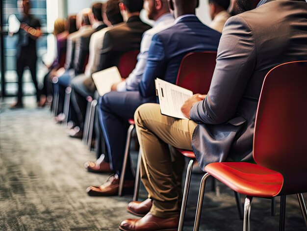 Foto pessoas de negócios em fila dia de carreira linha de pessoas sentadas e à espera de candidatos a entrevistas de emprego