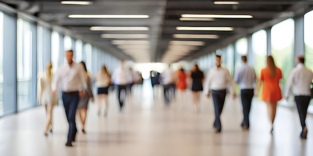 Pessoas de negócios ocupadas caminhando no lobby do escritório brilhante se movendo rápido no local de trabalho do escritório lotado