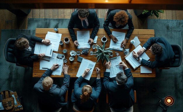 Foto pessoas de negócios sentam-se à mesa