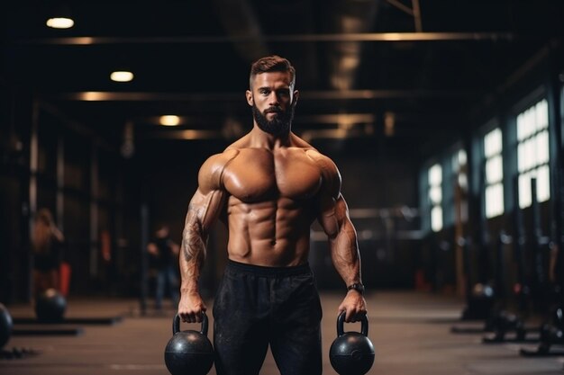 Pessoas de tiro médio a treinar com kettlebells