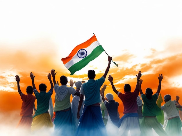 Foto pessoas desconhecidas na bandeira da índia fundo renderização 3d