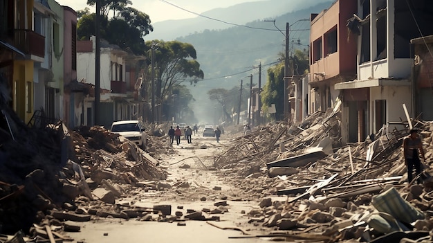 Foto pessoas desoladas após a tragédia de um terremoto