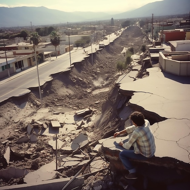 Foto pessoas desoladas após a tragédia de um terremoto