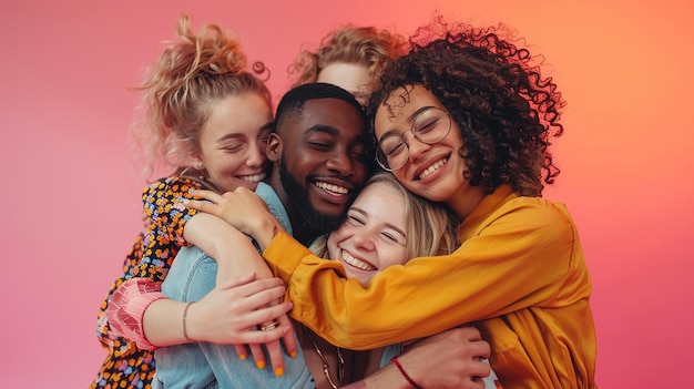 Pessoas Diversas Abraçando a Amizade Retrospectiva
