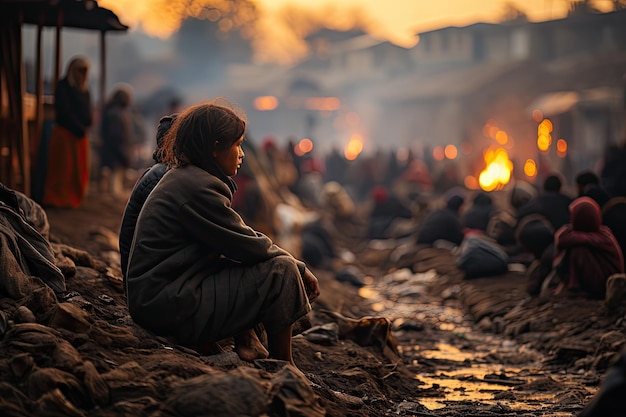 Foto pessoas do refúgio vulcânico aguardam abrigos temporários generativos ia