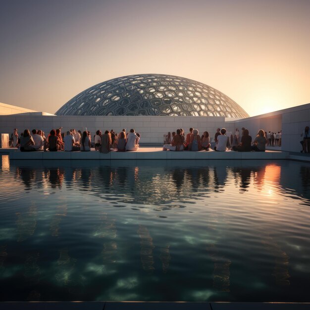 pessoas em frente ao Louvre em Abu Dhabi