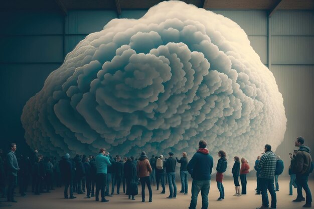 Pessoas em pé ao redor da nuvem de big data