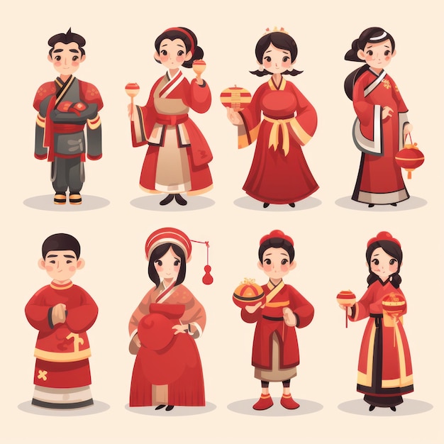 Pessoas em trajes tradicionais chineses